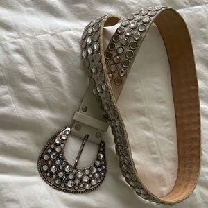 Leatherock Cream Belt with Swarovski Crystal Accents.